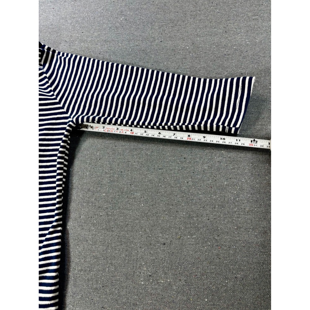 by design Navy White Striped Metallic Sparkle 3/4 Sleeve Boat Neck Top Medium - Picture 6 of 8